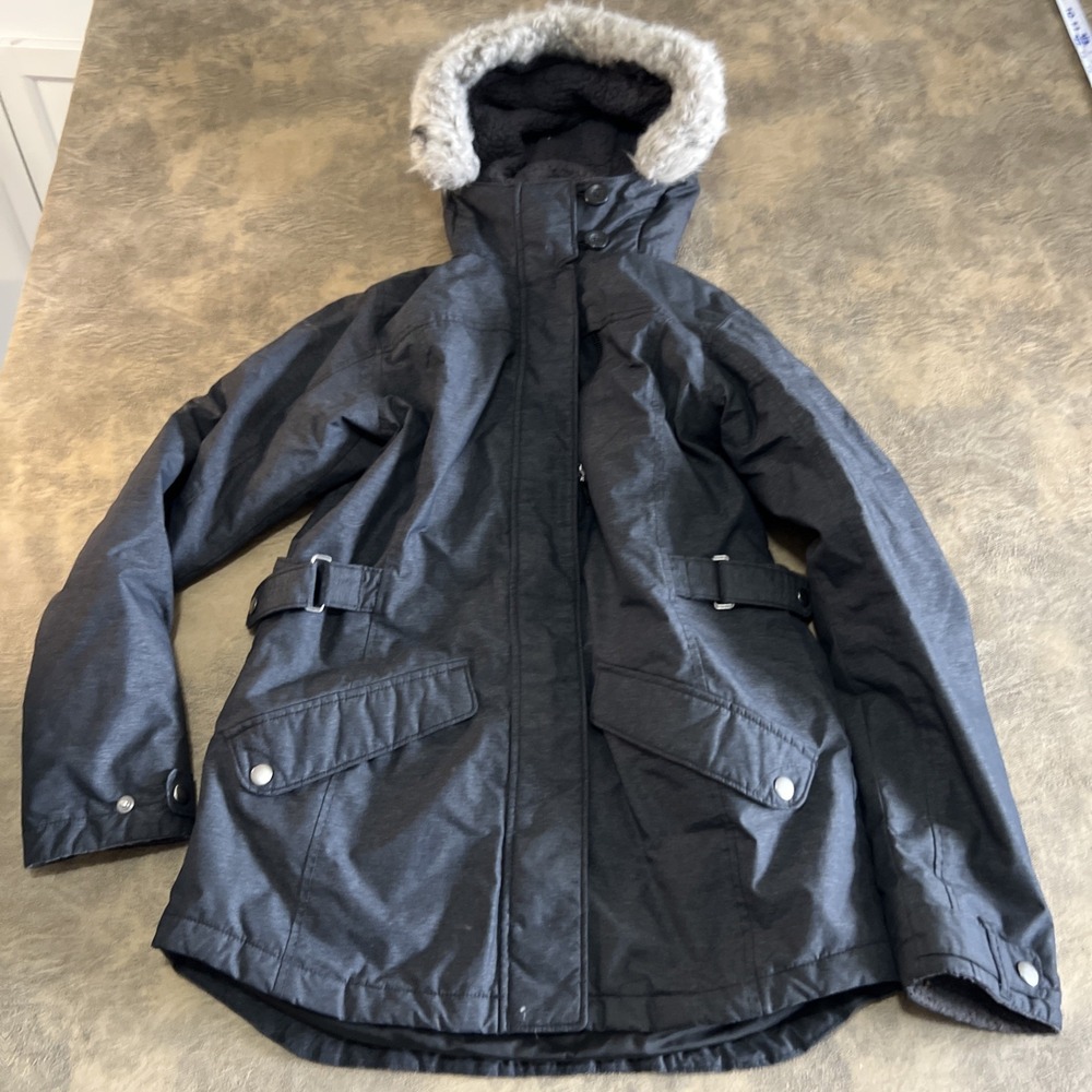 Columbia Jacket‎ Women's M Gray Thermal Coil Insulated Fur Hood Parka